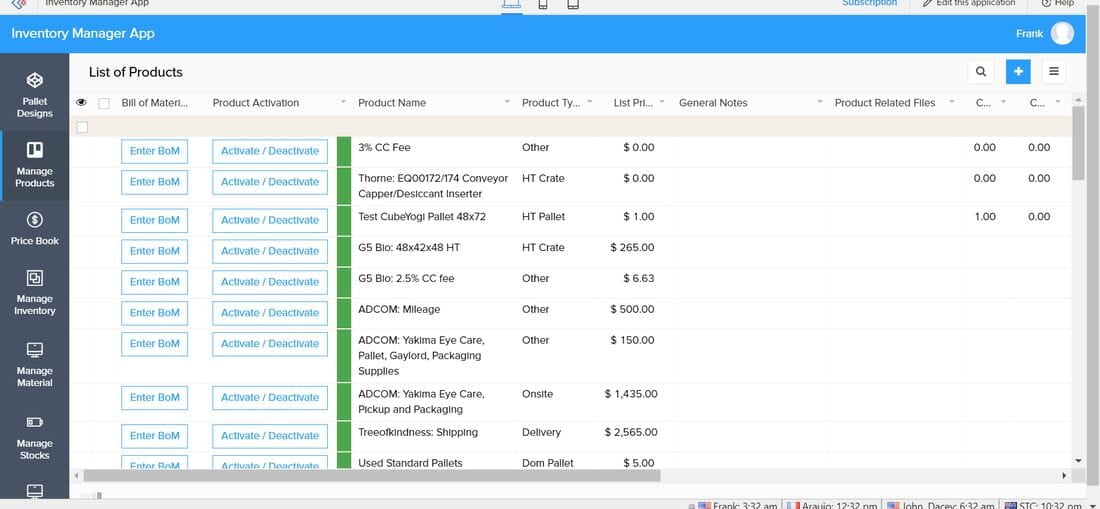 Inventory Manager product catalog with bill of materials